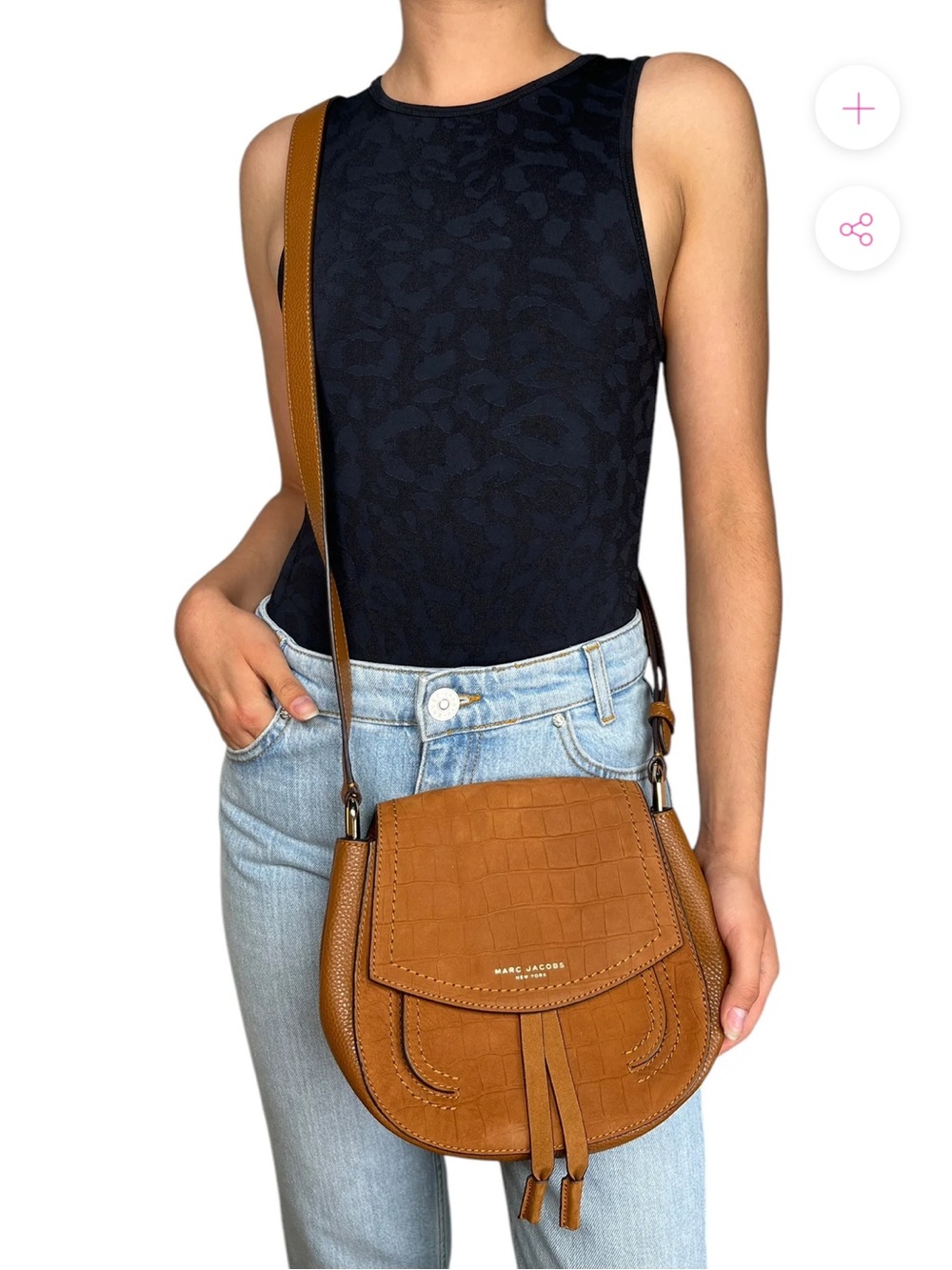 Marc Jacobs Maverick Saddle Crossbody Croc-Embossed Leather Bag - Brown